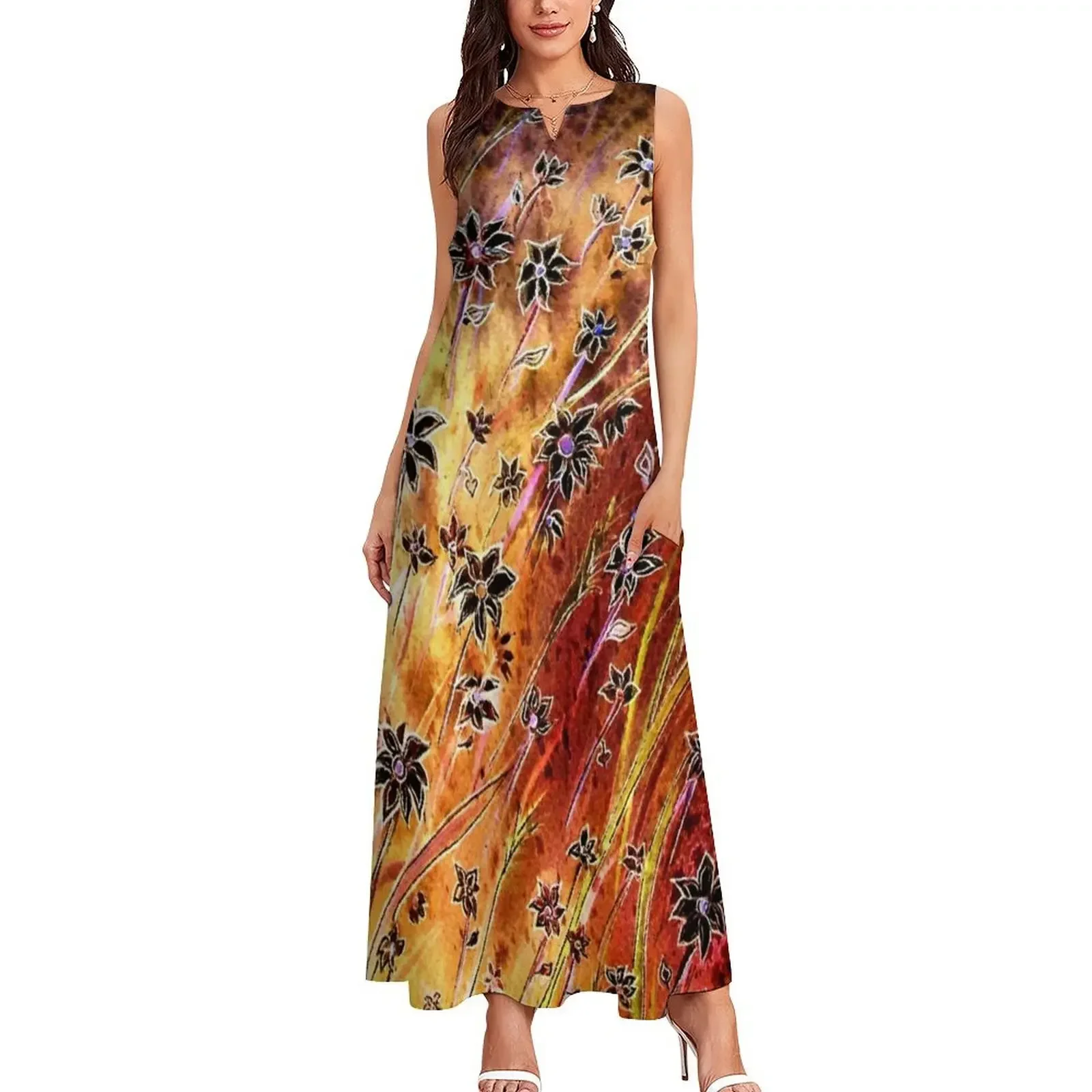 Moonlight Dance – Blumen Langes Kleid Ballkleidung Luxus Damen Partykleid Abend Abschlussball Strandkleider Freizeitkleider Kleid