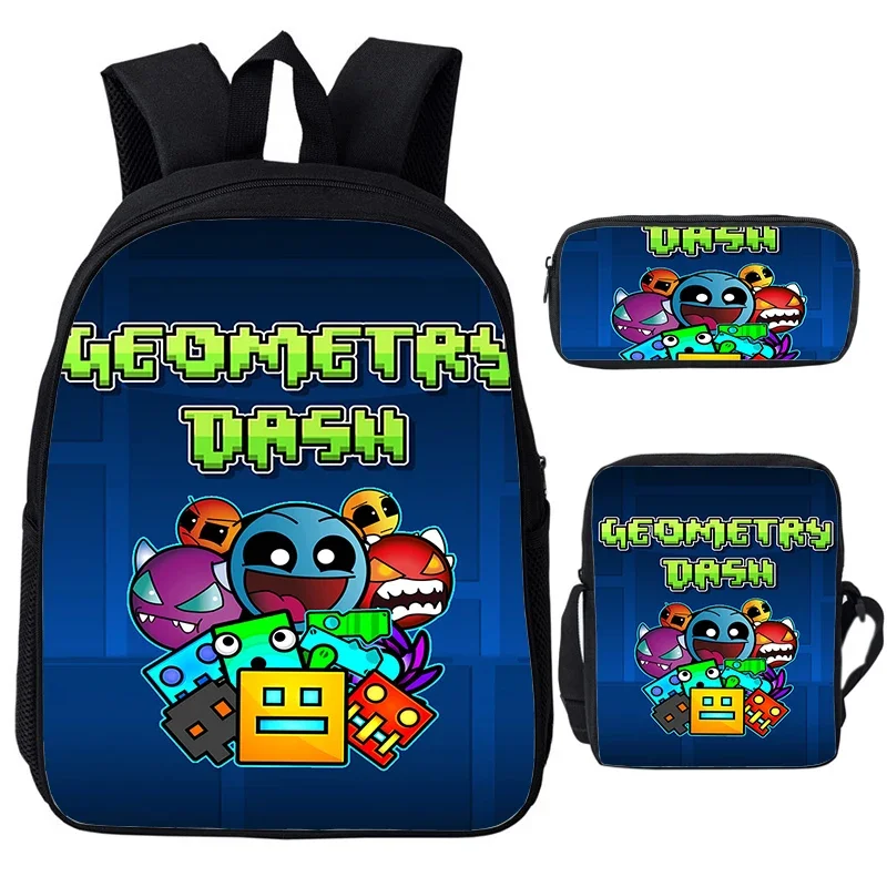 Tas punggung lembut untuk anak laki-laki perempuan, tas ransel kapasitas besar motif kartun, tas sekolah motif geometris, tas punggung lembut 3 potong untuk anak laki-laki dan perempuan