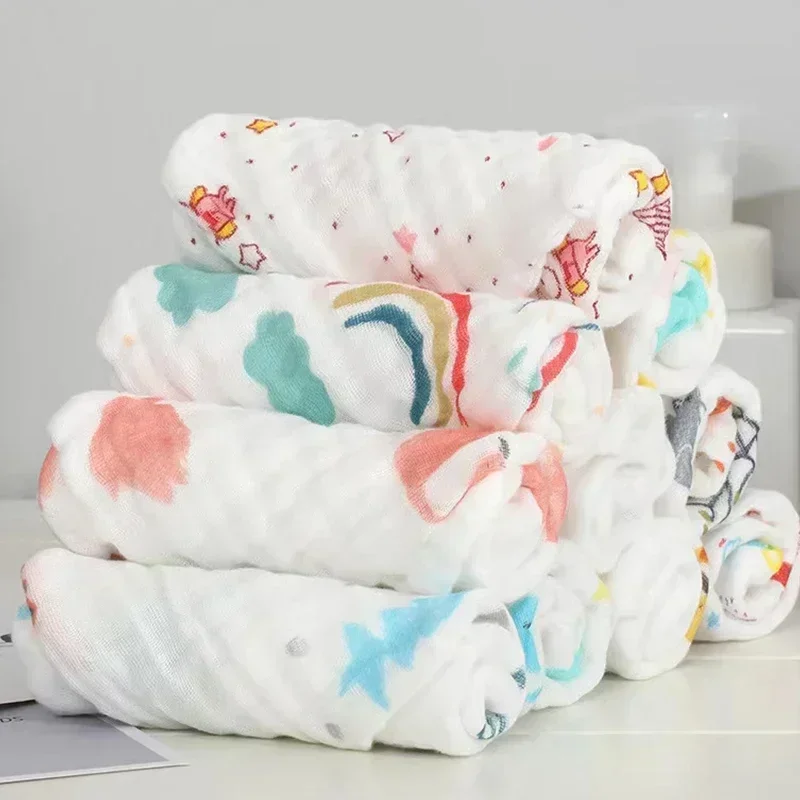 1pcs/5pcs Baby Towels 6 Layers Cotton Muslin Soft Infant Hand Towel 25*25CM Handkerchief Bathing Washcloth Newborn Baby Items