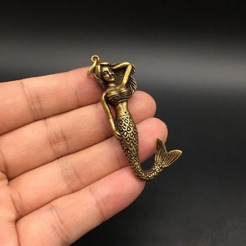 Mermaid Figurines Lucky Ornaments Solid Brass Miniatures beauty Decorations Accessories Keychains Pendants