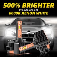 Roadsun D1S LED Headlight Bulbs 6000K Cool White 500% Brighter D4S D3S D2S LED Bulb 100% Error Free Xenon Headlights Replacement