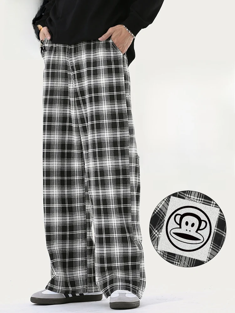 

Мужские повседневные брюки PaulFrank в клетку, свободные, с широкими штанинами, в американском ретро-стиле, осенние, модные, брендовые, молодежные, прямые брюки-трубы