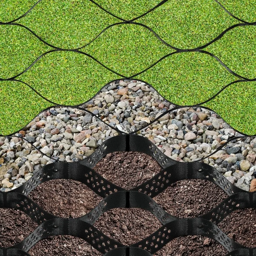 

2" Thick Gravel Stabilizer Grid 6.5 x 20 ft Mud Slope Control Driveways Ground Base Cell Hdpe High Density Polyethylene Materia