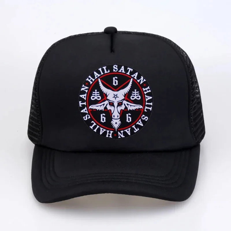 Hail Satan Baphomet Goat Pentagram Baseball Cap - Adjustable, Breathable Mesh Trucker Hat for Men & Women, Rock Goth Unholy Desi