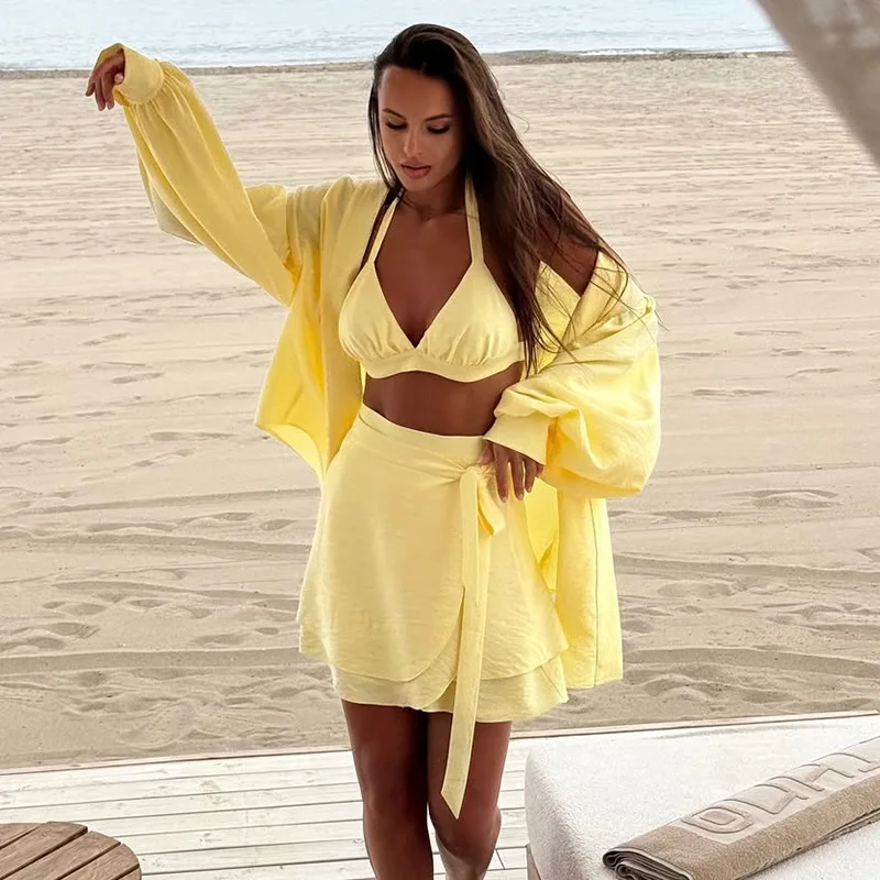 

Women's clothing 2025 summer new fashion lantern sleeve loose shirt high waist skirt casual suit club clothing Vestidos