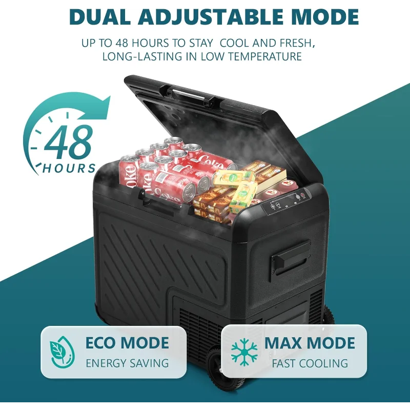 EUHOMY Frigorifero da 12 Volt, frigorifero per auto a doppia zona 49QT, dispositivo di raffreddamento elettrico 12/24 V CC e 120-240 V CA, frigorifero per auto -4 ℉ ~68 ℉