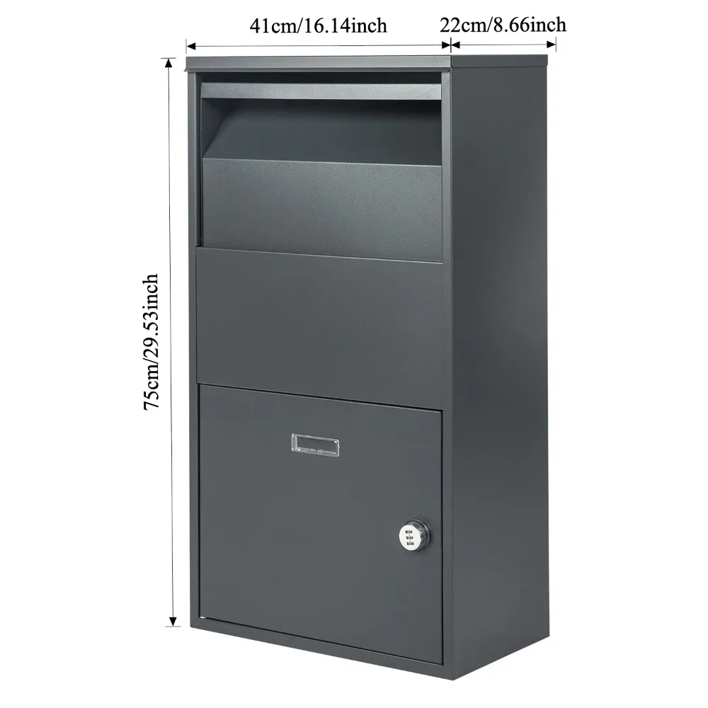 Customizable Small Gray Metal Outdoor Parcel Delivery Box Wall Mounted Parcel Drop Box with Digital Combination Lock 75×41×22cm