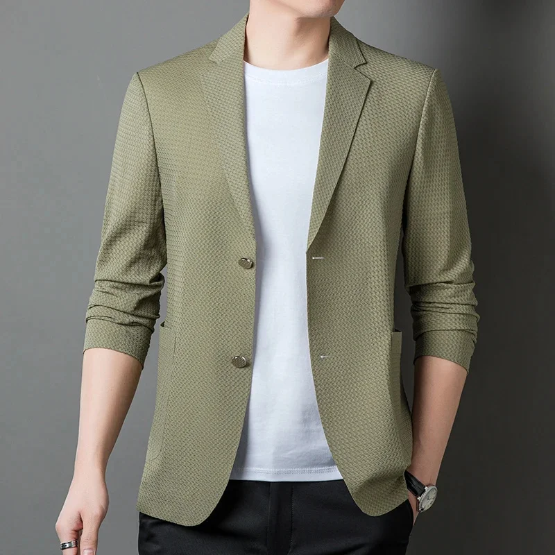 Suit High-End New Spring Seamless Leisure Young and Middle-Aged Men Korean Style Slim-Fitting Iron-Free Small