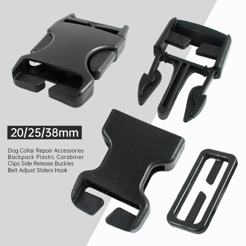 

2/5Sets 20/25/38mm Black Plastic Release Buckle Dog Collar Backpack Clips Clasp Carabiner Closure Hook DIY Sewing Accessories