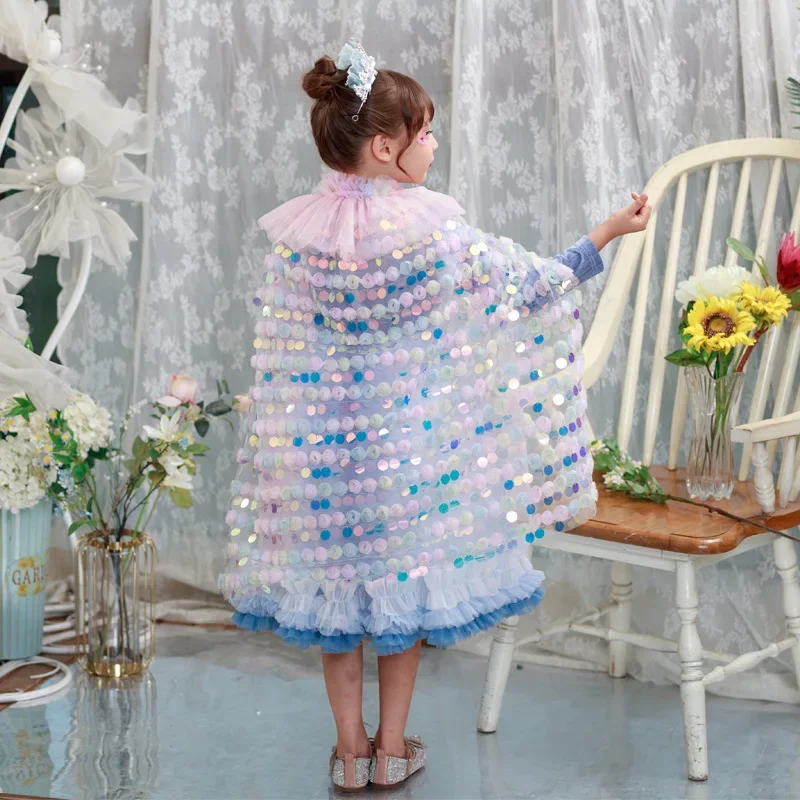 HN8 накидка на Хэллоуин для маленьких девочек, рождественские детские пончо принцессы с круглым воротником и блестками, шаль для выступлений для девочек) 4Dc