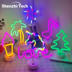 Neon Sign Lights with Base, Battery or USB Operated LED Table Lamp, for Bedroom Kids Gift Party Holiday Christmas Home Decor