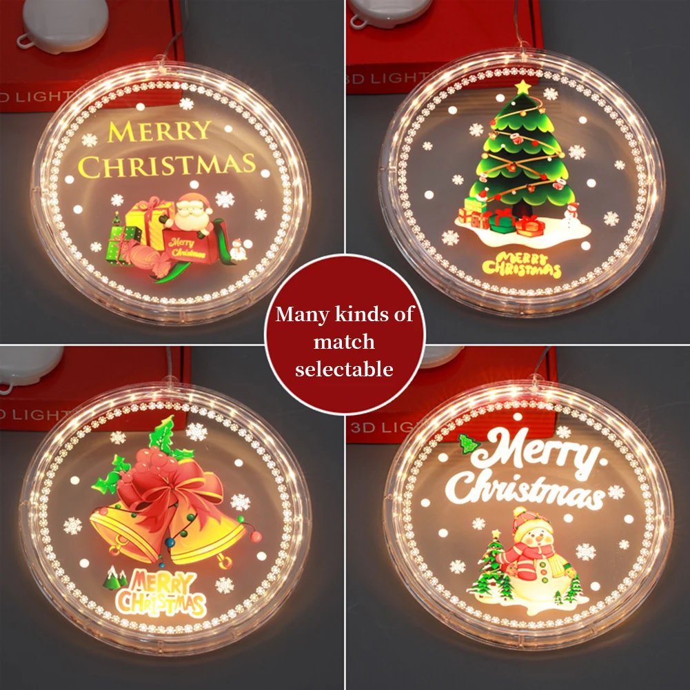 Christmas Window Light LED 3D Hanging Lights Battery Operated Round Lamp For Windows Christmas Tree Party Decor