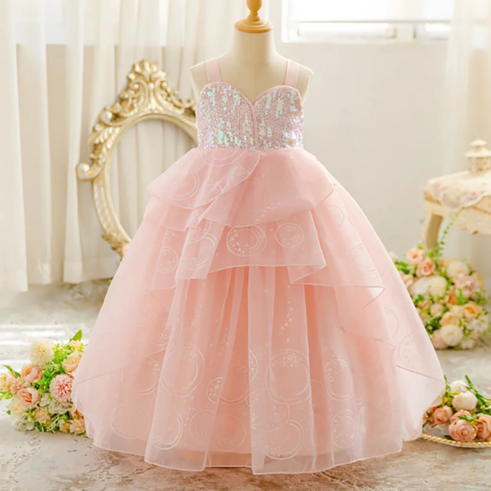 Summer New Top Selling Magical Witch Cosplay Glinda Same Pink Dress Girls' Party Evening Dress Strap Mesh Princess Dress