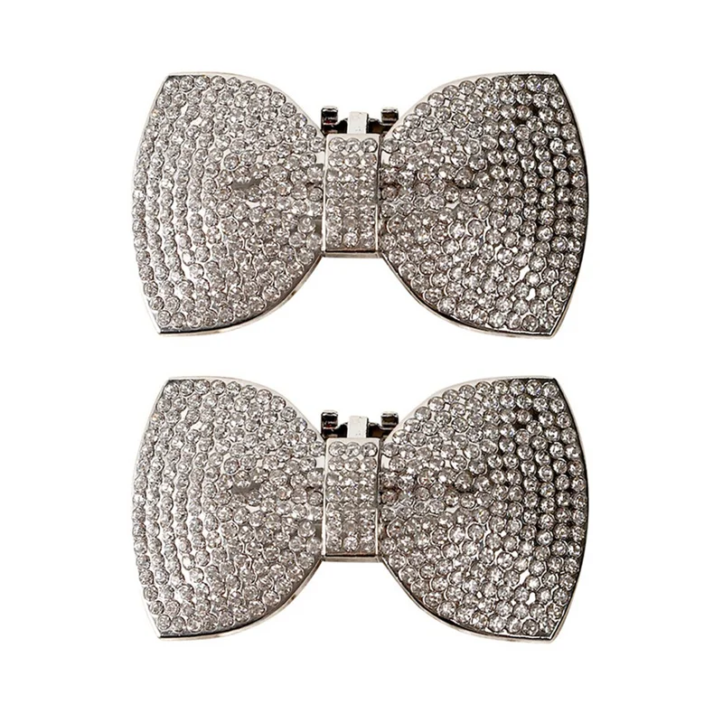 

1 Pair Rhinestone Shining Bow Bow-Knot Bridal Wedding Party Shoes Decorations For High Heels Flats Parts Accessories Silver