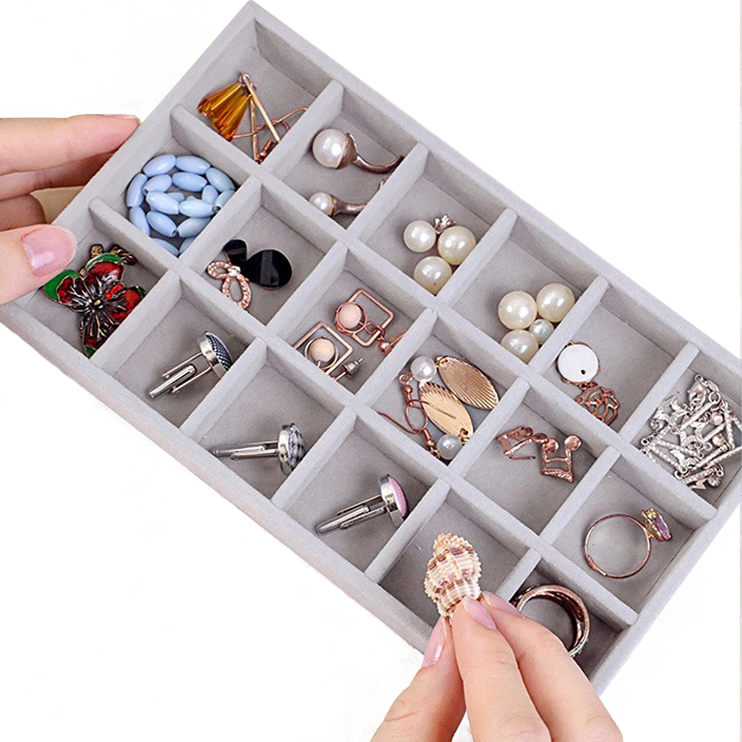 Velvet Jewelry Display Tray Exquisite Jewellery Holder Portable Ring Earrings Necklace Organizer Storage Box Organizator Trays