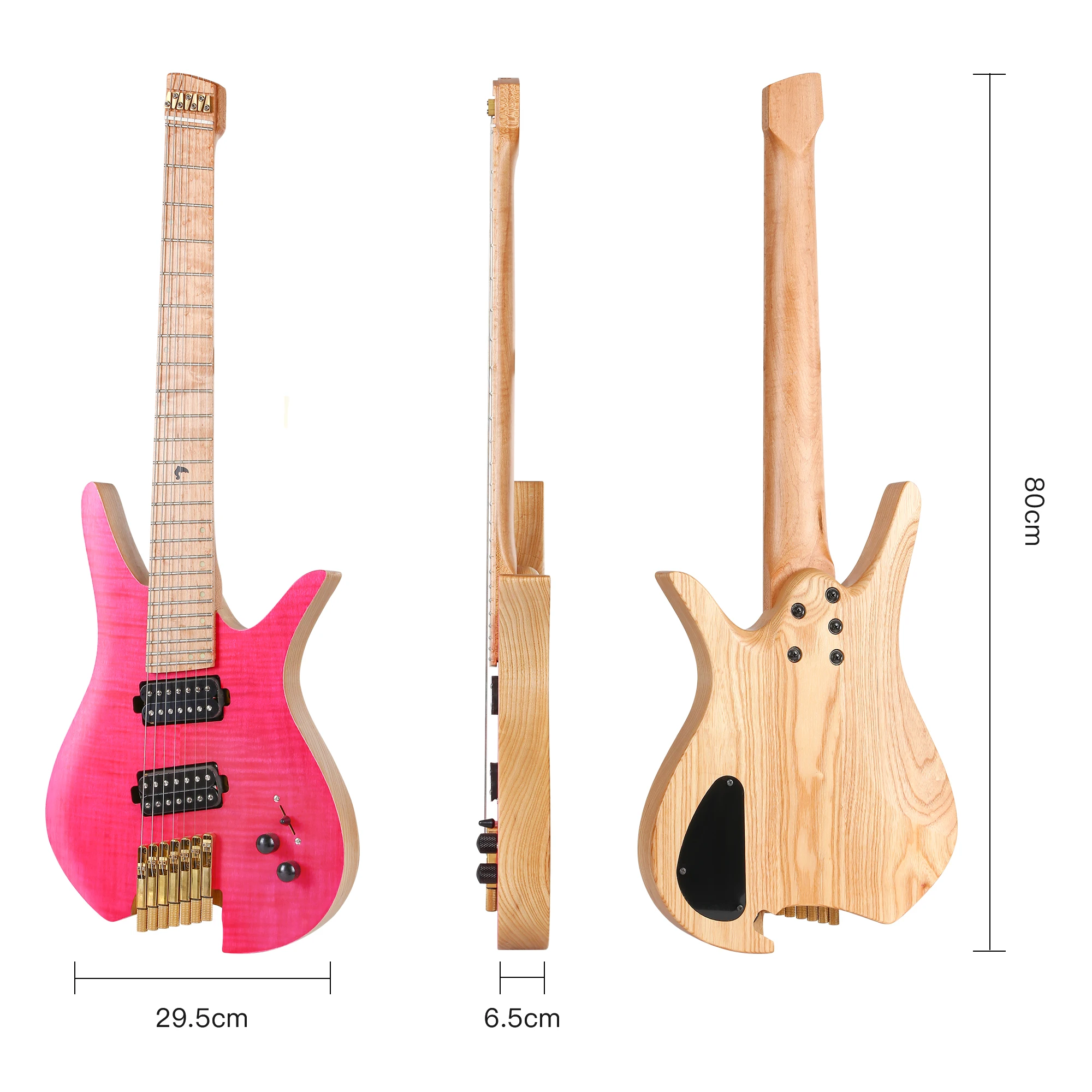 Batking 7 String Fanned Fret Headless Electric Travel Guitar with Multiscale Birdeyes Fingerboard Of Luminous Inlay