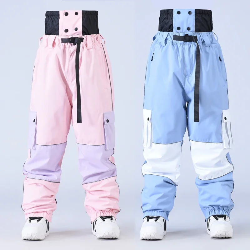 

Зимние толстые лыжные штаны высокого качества, прямые светоотражающие лыжные нагрудники для мужчин и женщин, теплые водонепроницаемые ветрозащитные спортивные сноубордические штаны на открытом воздухе