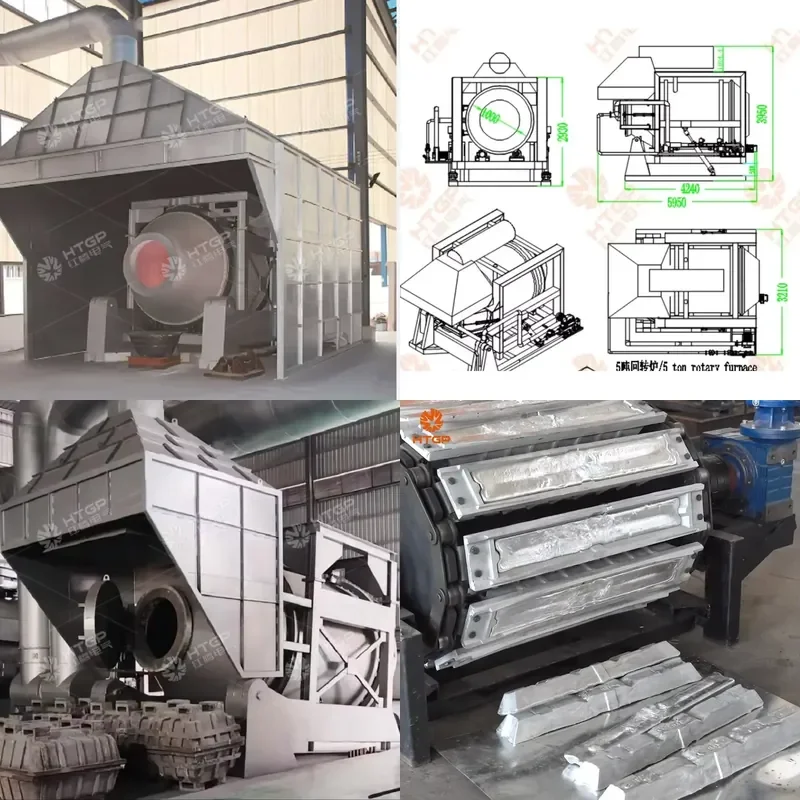 2026 Hot Industrial 5ton LPG Fuel Hydraulic Tilting Aluminium Smelting Rotary Furnace for Sale UBC Cast Aluminum Profiles