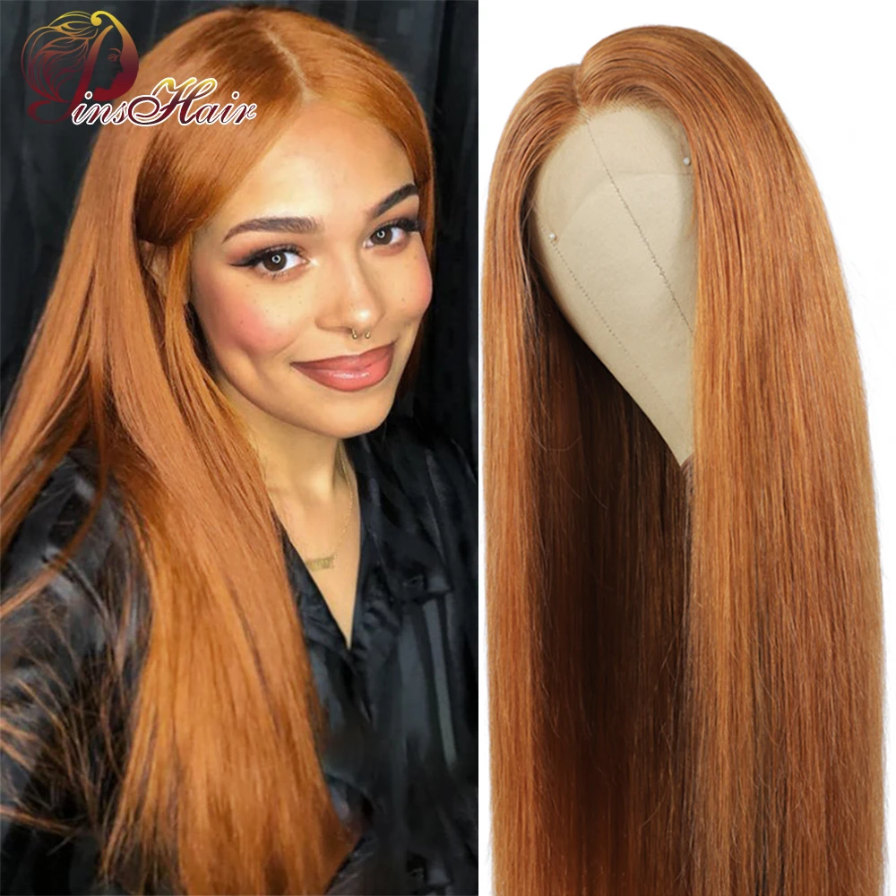 

Honey Blonde Straight 13X6 Lace Front Human Hair Wigs Pre-Plucked Ginger Brown 13X4 Lace Front Wig for Women Remy Human Hair Wig