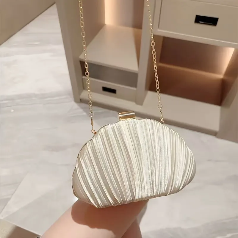 Gold Bright Silk Evening Bags Women Elegant Banquet Clutch Chain Shoulder Bags Luxury Purse Female Fashion Wedding Party Bag Ins