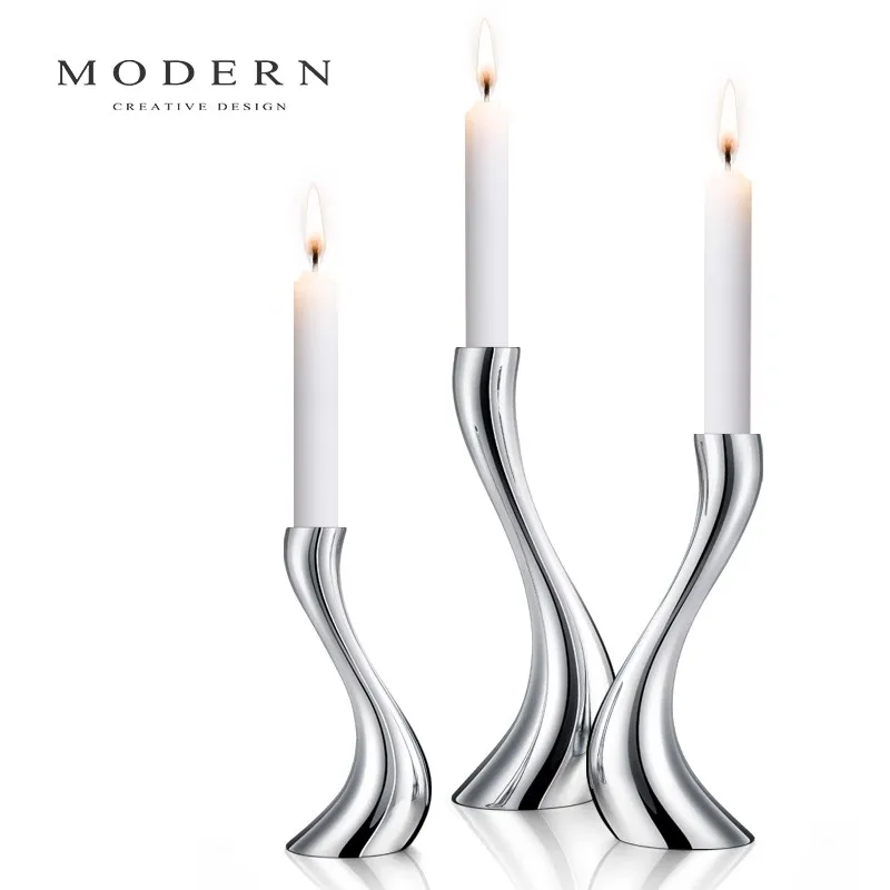 

European Style Light luxury Home Use Stainless Steel Candlestick Advanced Restaurant Artistic romance Decorative Candlestick