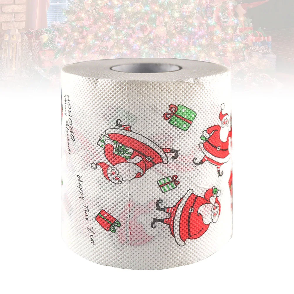 Creative Toilet Paper Roll Christmas Santa Printing Roll Paper Colored Printed Christmas Bath Tissue