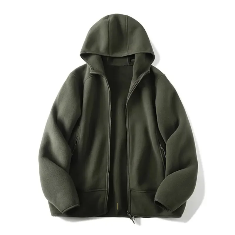 Fleece Jackets Men Autumn Pockets Casual Running Loose Windbreaker Stripe Zipper Hooded Waterproof Outdoor Sports Bomber Jacket