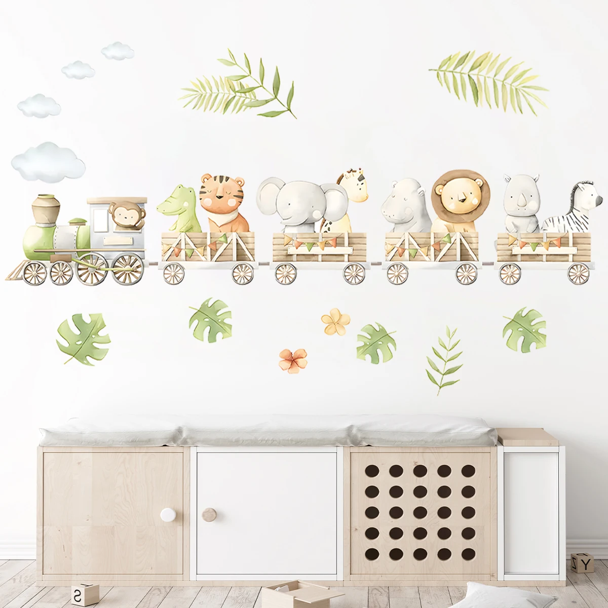 Cartoon Cute Train Lion Elephant Tiger Wild Animals Wall Stickers for Bedroom Living Room Nursery Decoration Wall Decals