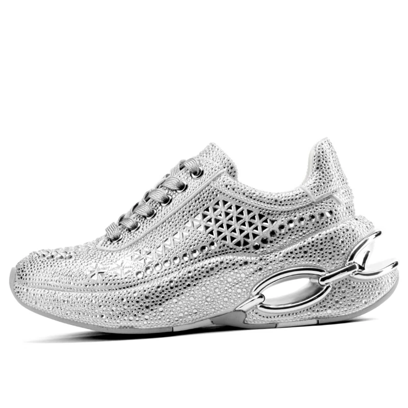 

Chunky Sneakers Real Silk Cloth Rhinestone Shining Diamond Jewelry Dad's Shoes for Women's Youthful Vitality Casual Sports Shoes