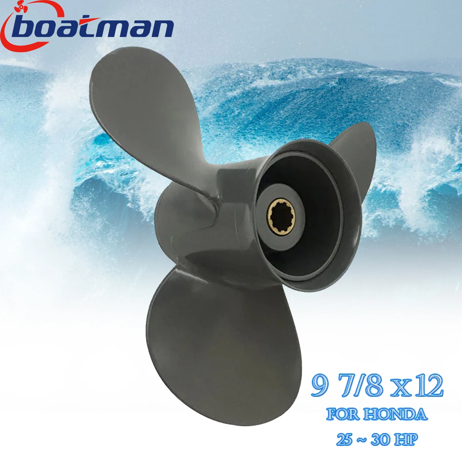 BoatMan 9 7/8x12 Outboard Propeller For Honda BF 25HP 30HP Aluminum Alloy 10 Tooth Spline Engine Part 58130-ZW2-F01ZA 3 Blades