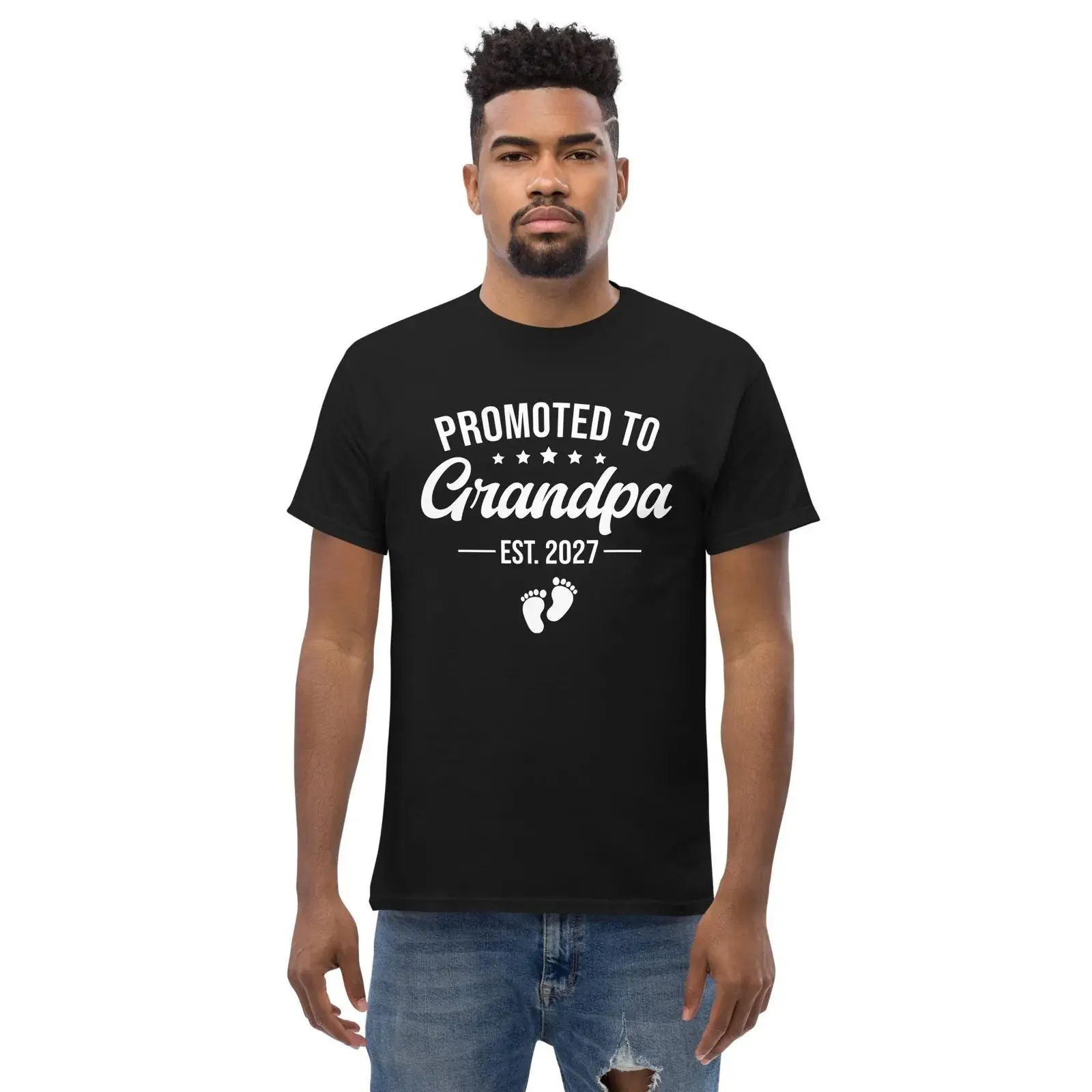 Promoted to Grandpa Est 2027 T Shirt Future Pregnancy Announcement vintage Washed Stretched fashion graphic Versatile homme