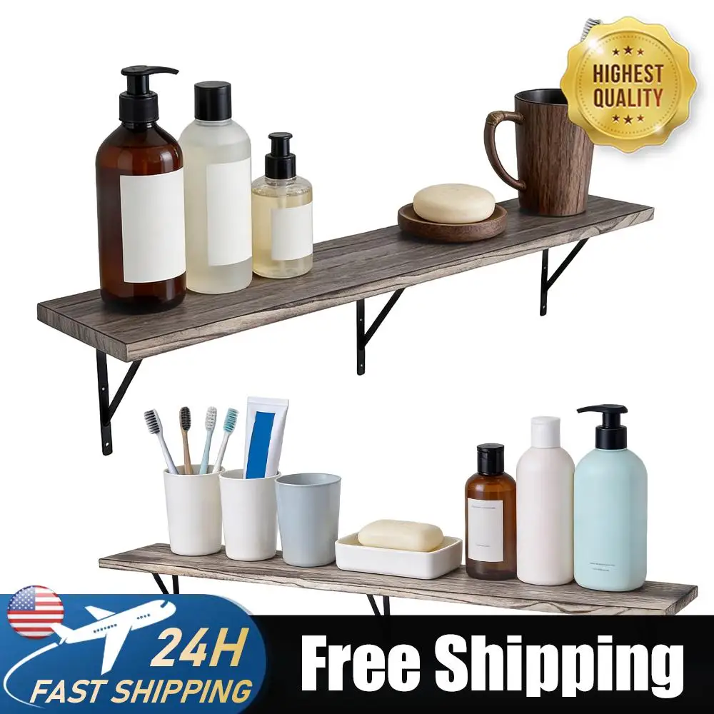 

5-Tier Floating Shelves with Metal Bracket Real Solid Wood Floating Shelves 72.05x11.81x7.87in for Living Room Bathroom Kitchen