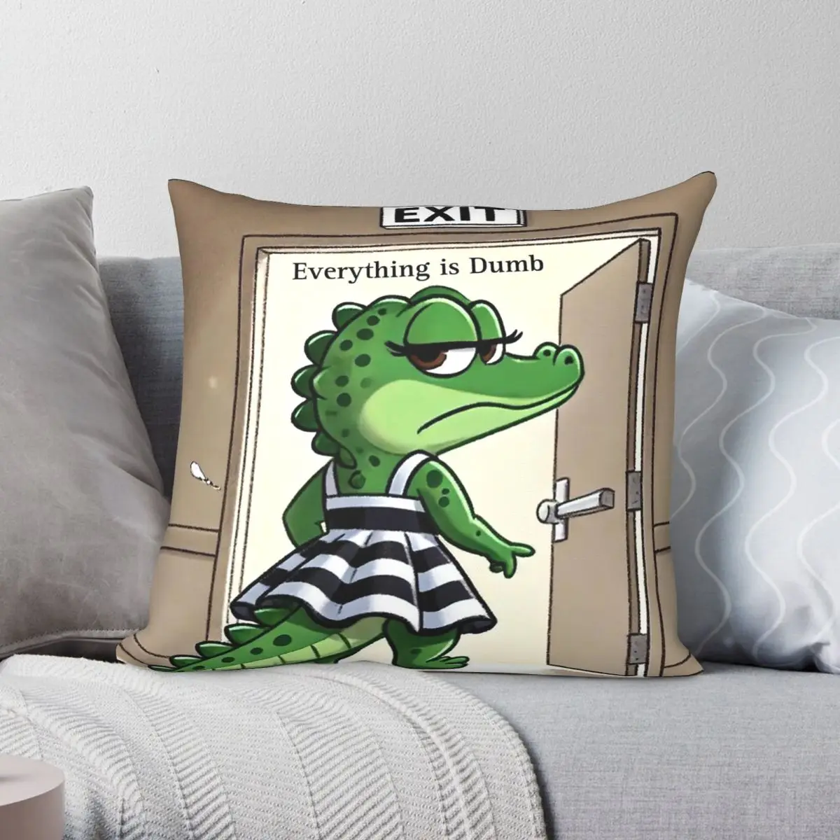Everything Is Dumb Alligator Pillowcase Polyester Linen Velvet Printed Zip Decor Throw Pillow Case Room Cushion Cover