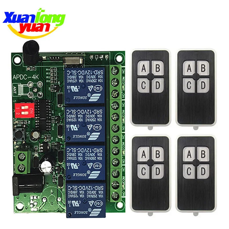 

DC 12 В 24 В 4 канала 433 МГц радиочастотный пульт дистанционного управления беспроводной релейный приемник контроллер для гаража \ двери \ светодиода \ лампы