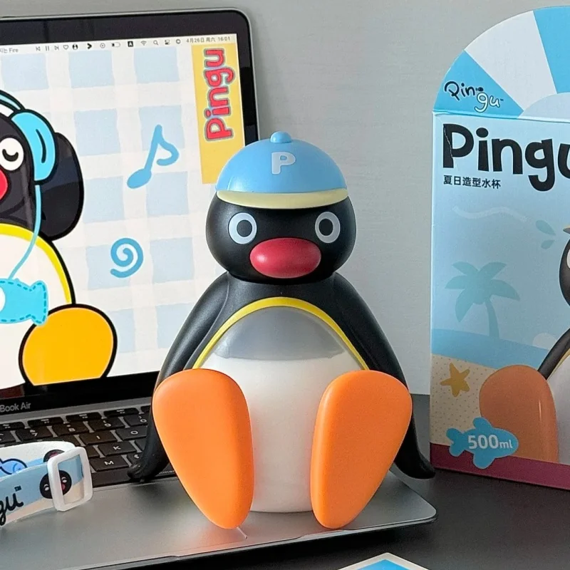 Autentica tazza estiva della serie Pingu - Bicchiere di paglia estetico per ragazze, bottiglia d'acqua portatile carina di grande capacità per studenti e
