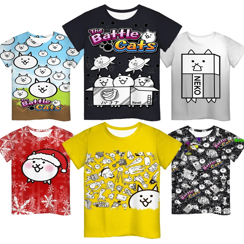 Kids The Battle Cats T Shirts Boys Girls Game 3D Print Tshirts Summer Child Cartoon Casual T-shirt Toddler Short Sleeve Tee Tops