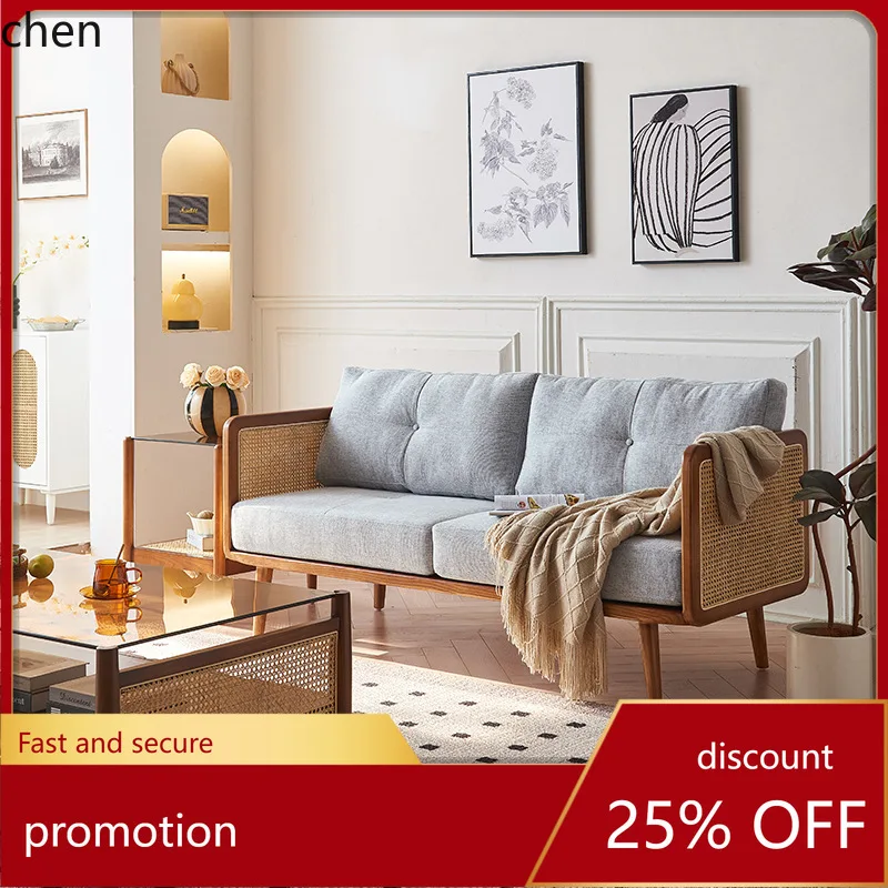 CZ  Backrest Sofa  Winter Summer Dual-use Rattan Woven Solid Wood Three-seater Sofa Balcony Furniture