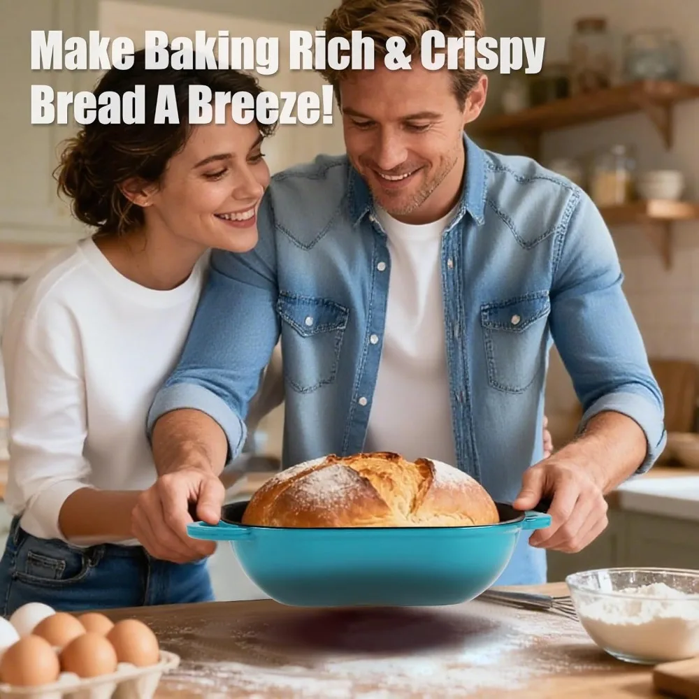 Enameled Cast Iron Sourdough Bread Pan, 5 Quart Loaf Pan with Lid, Oval Dutch Oven for Homemade Bread Baking, Perfect for Baking