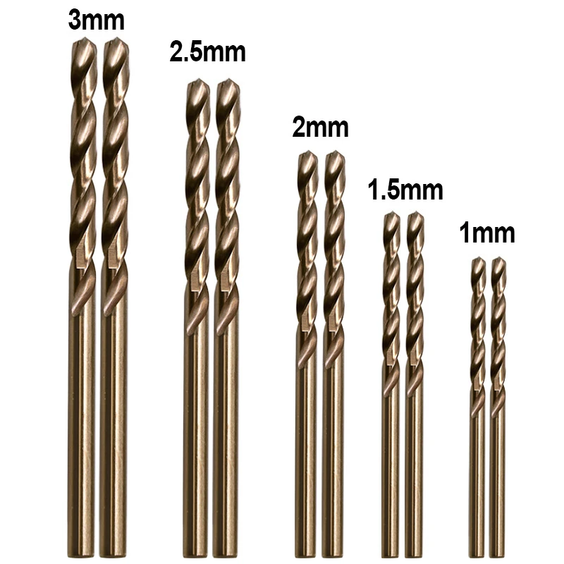 50Pcs 1/1.5/2/2.5/3mm M35 Cobalt Twist Drill Bit High Speed Steel Metal Drilling Hole For Stainless Steel Aluminum Wood Plactic