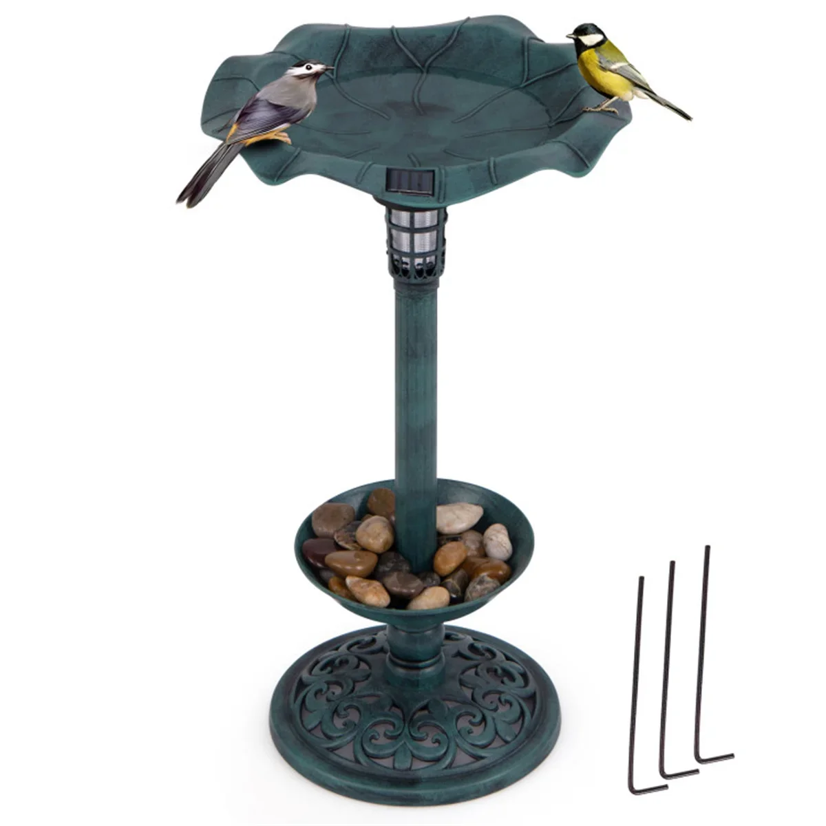 

Green Standing Pedestal Birdbath and Feeder Combo with Solar Powered Lamp
