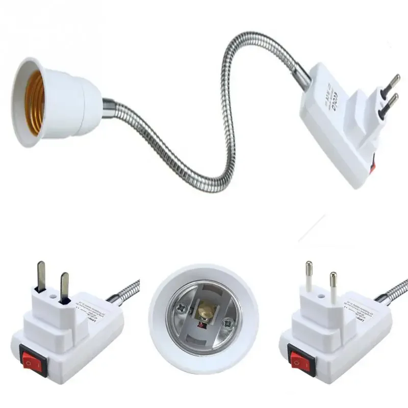 Flexible Gooseneck EU US Plug E27 Lamp Base Holder Extender with On/off Switch Adapter Lampholder for E27 Bulb Home Lighting