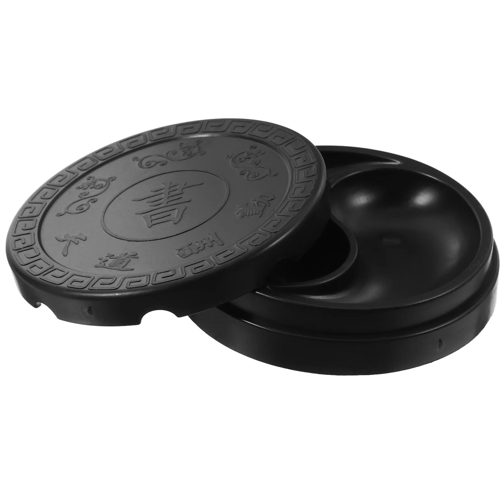 

Lightweight Plastic Inkstone Calligraphy Smooth Grinding Surface Portable Traditional Style Painting Tool Carved Design Durable