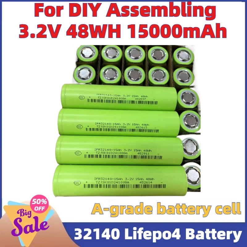 

32140 Lifepo4 Battery Large Capacity Scooter Battery Cell A-grade Lifepo4 32140 for DIY Assembling 3.2V 48WH 15Ah Battery Pack