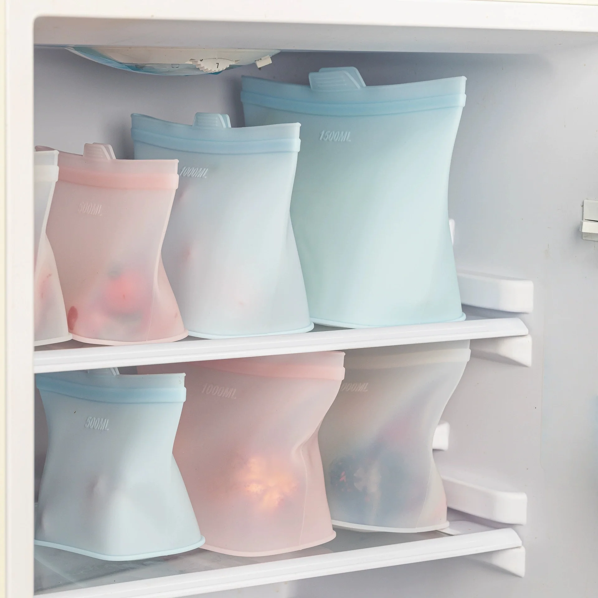 Bolsas de almacenamiento de alimentos de silicona reutilizables más grandes, cremallera de pie, contenedores de almacenamiento multiusos, apto para lavavajillas, microondas y horno