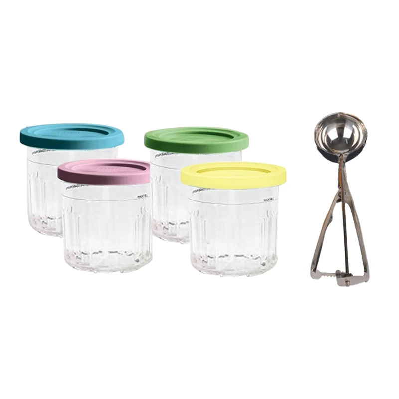 

New 4 Pack For NINJA Ice Cream Pint Cups NC299AMZ/NC300S Series Ice Cream Maker Replacement Storage Jars With Airtight Lids