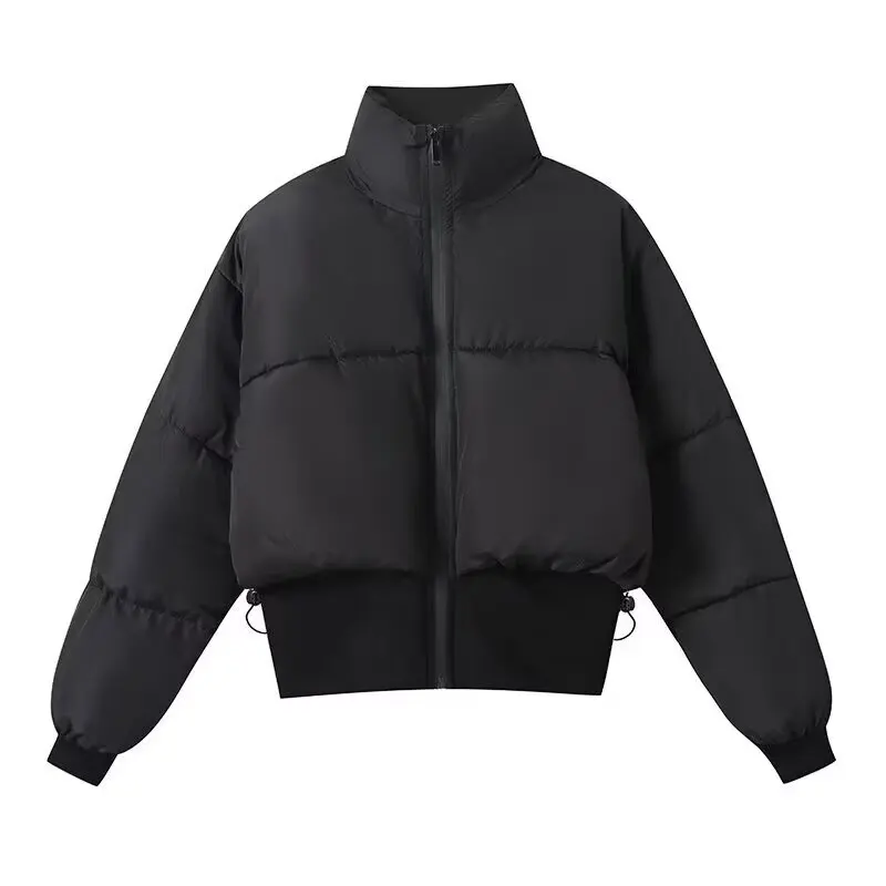 2025 Winter New Hot Selling Stand up Collar Street Style Short  Waist Cinched Thick Cotton Jacket for Women