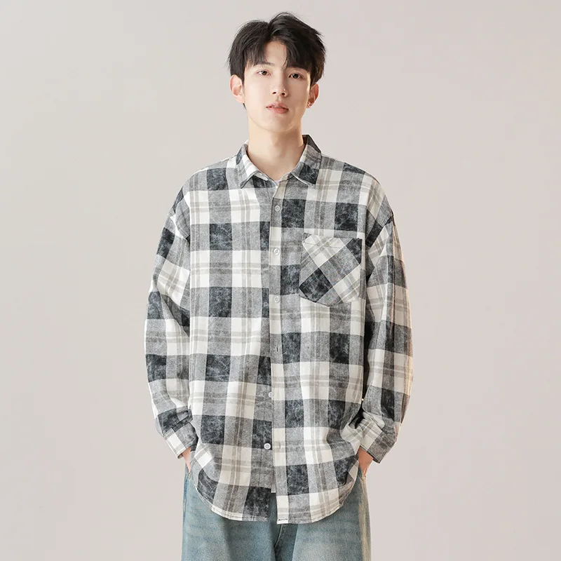 

Men's All Cotton Shirt, Long Sleeve Casual Button Up Plaid Shirt, Brushed Soft Outdoor Shirts