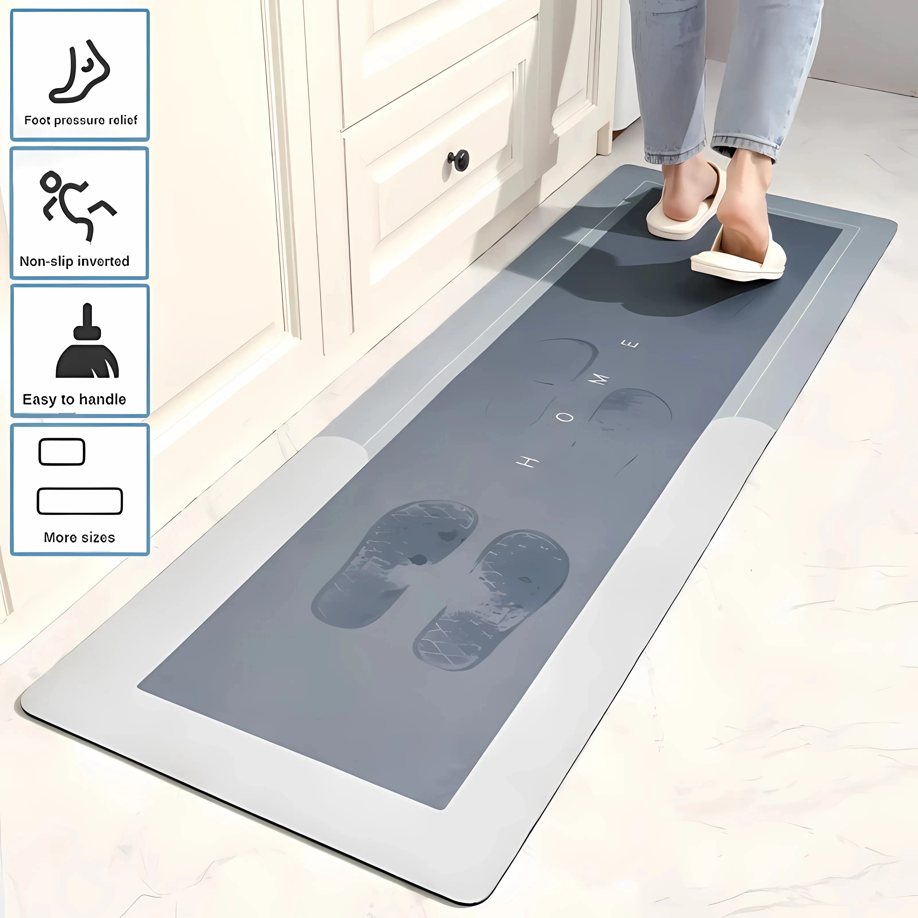 Kitchen Absorbent Mat Non-Skid Waterproof Wipeable Comfort Standing Kitchen Rugs and Mats Wipeable Wash Free Long Strip Carpet