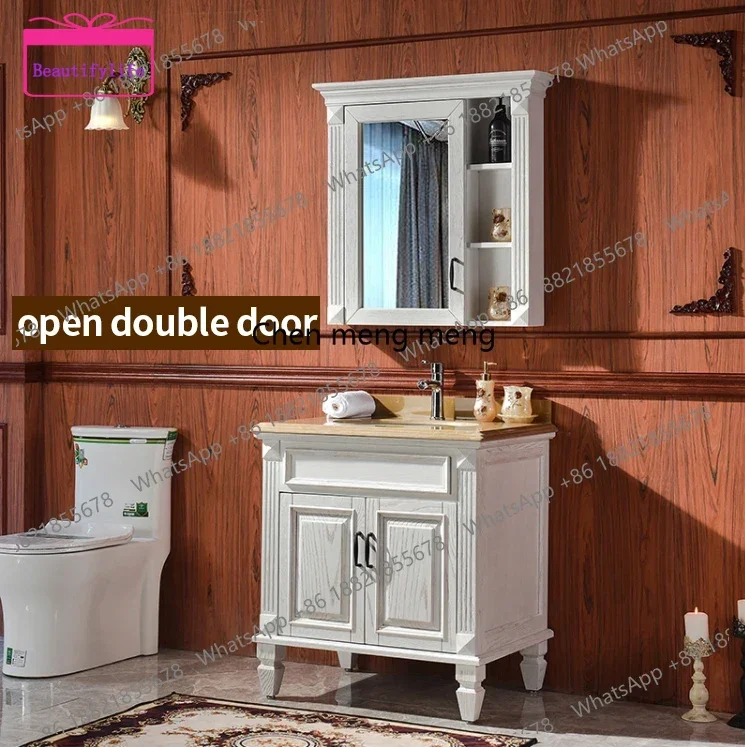 

YL American Red Oak Solid Wood Bathroom Cabinet Floor-Standing Washroom Furniture with Toilet Wash Basin and Storage Mirror C