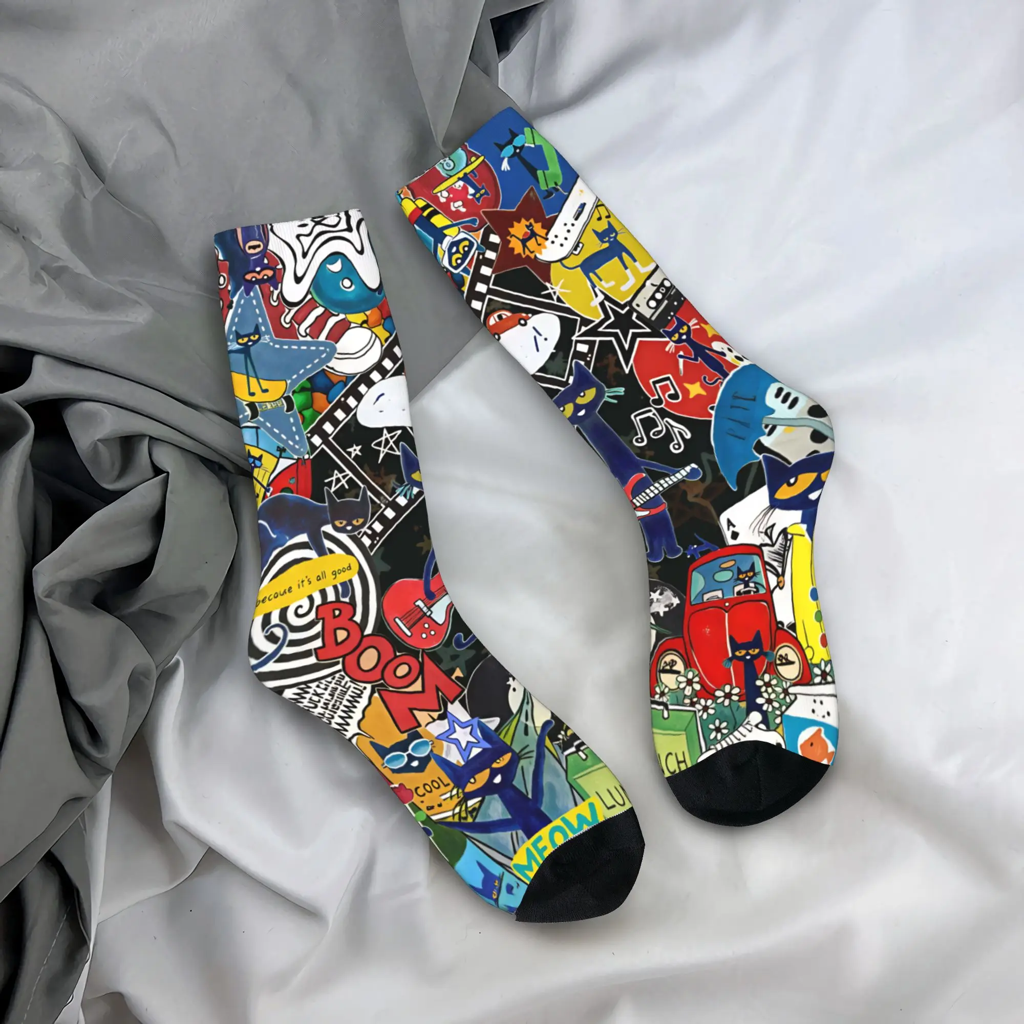 Pete The Cat I Love My White Shoes Cool Stockings  Gothic Socks Women Men Breathable Socks Spring Anti Bacterial Socks Gift Idea